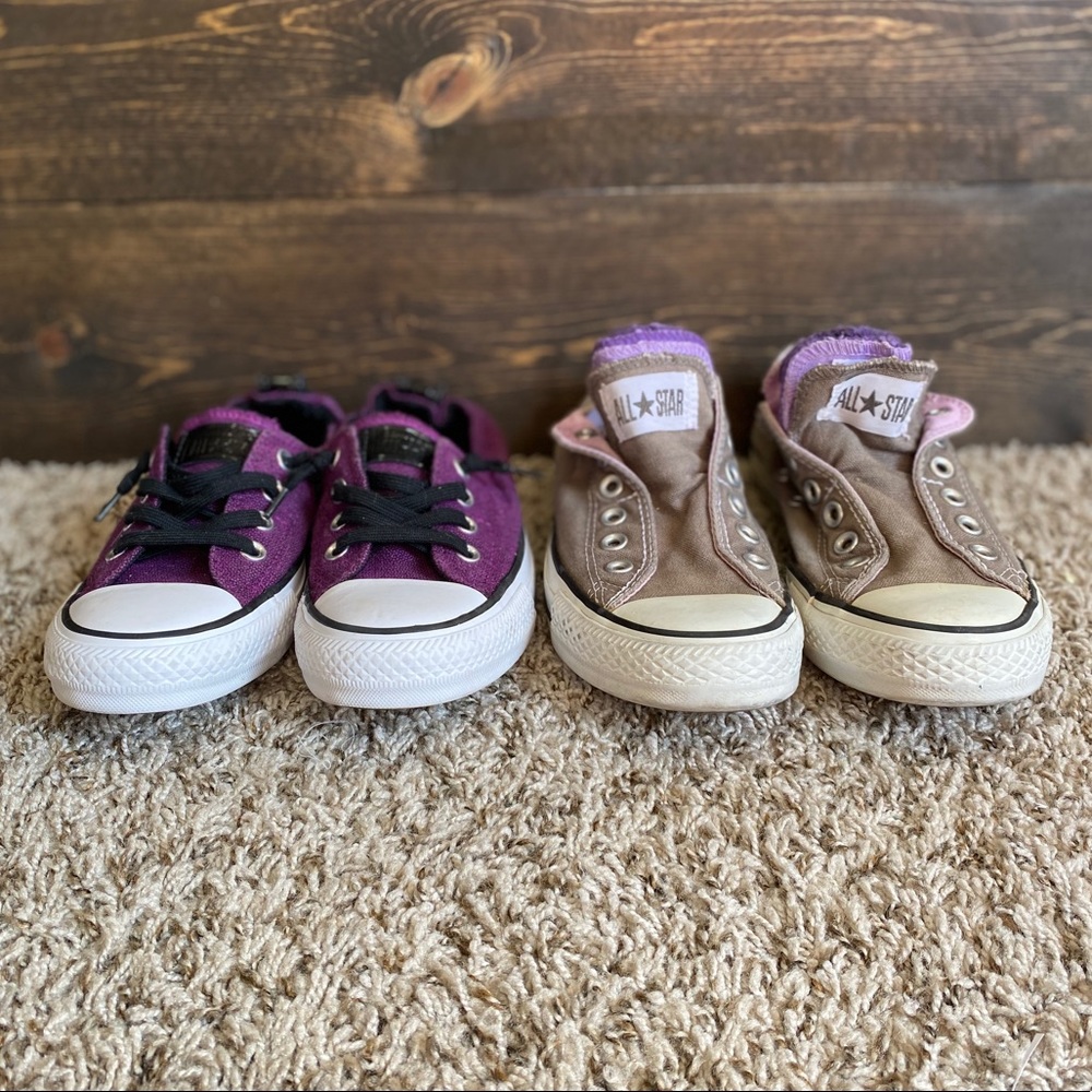 Two pairs slip on converse all stars size 7